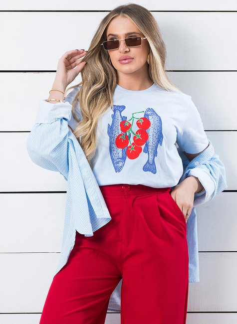 camiseta feminina azul claro sarinhas e tomates 4