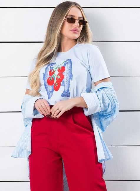 camiseta feminina azul claro sarinhas e tomates 3
