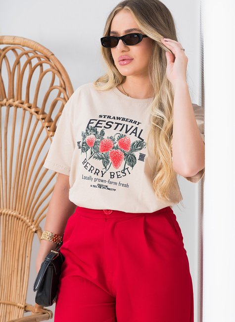 camiseta feminina oversized chocolate morango berry best 6